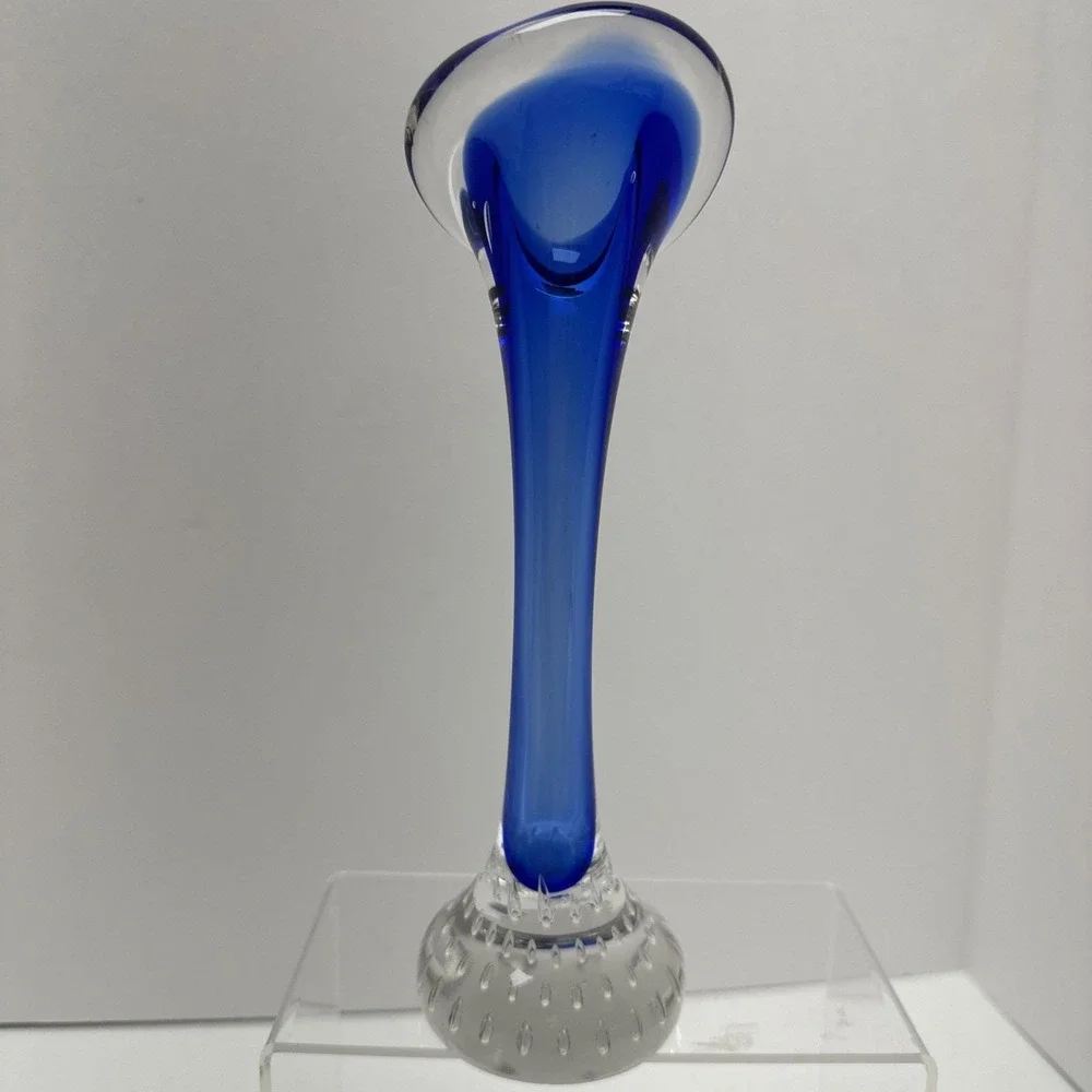 Aseda Glasbruk Calla Lily Bud Vase Blue MCM Sweden 8